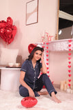 Navy Blue Solid Pyjama Set