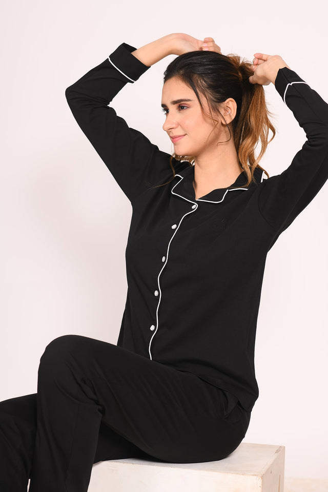 Black Full Sleeve Nightsuit Set