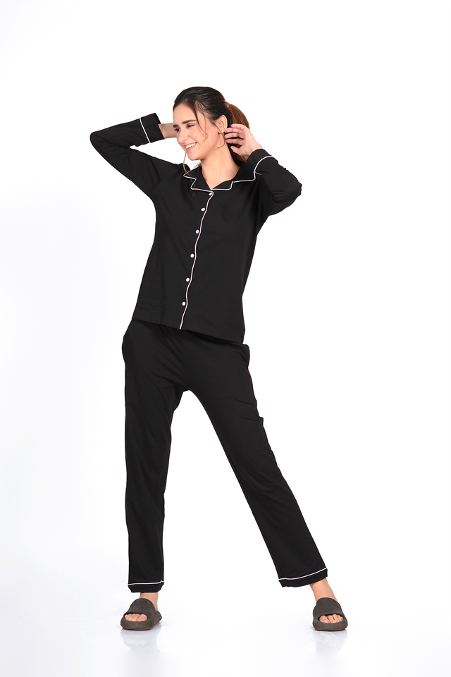 Black Full Sleeve Nightsuit Set