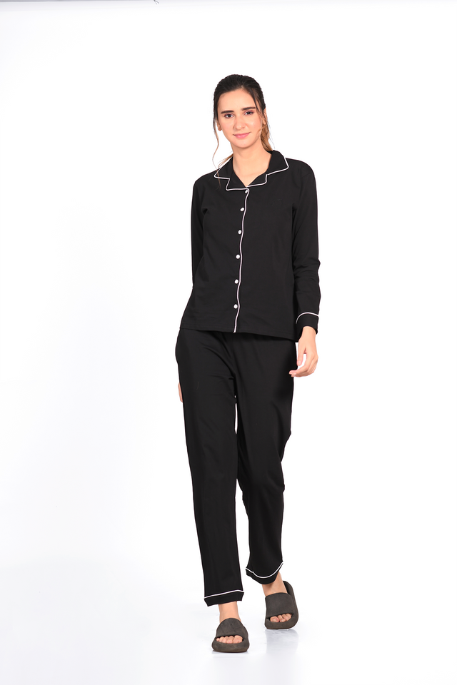 Black Full Sleeve Nightsuit Set