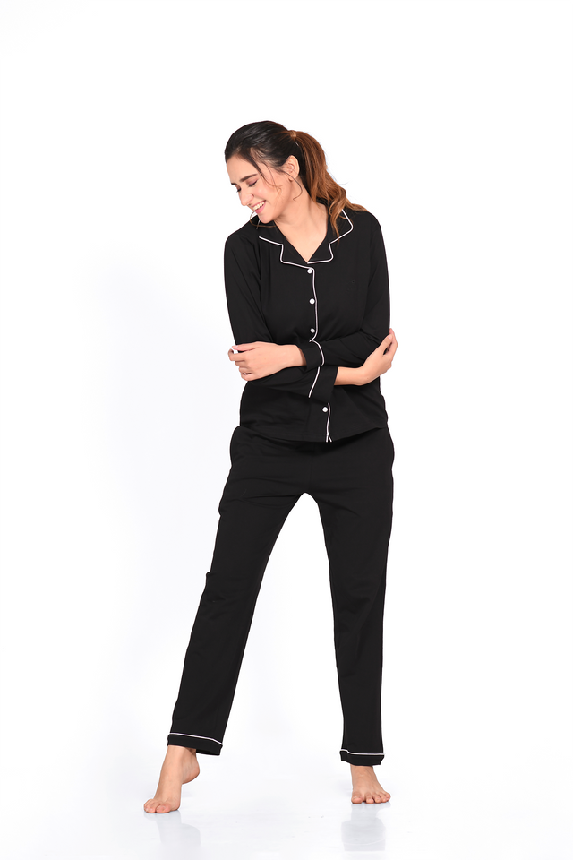 Black Full Sleeve Nightsuit Set