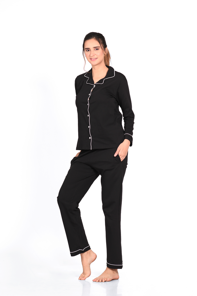 Black Full Sleeve Nightsuit Set