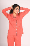 Coral Orange Full Sleeve Nightsuit Set