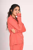 Coral Orange Full Sleeve Nightsuit Set