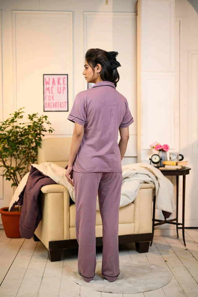 Dusty Lilac Solid Pyjama Set