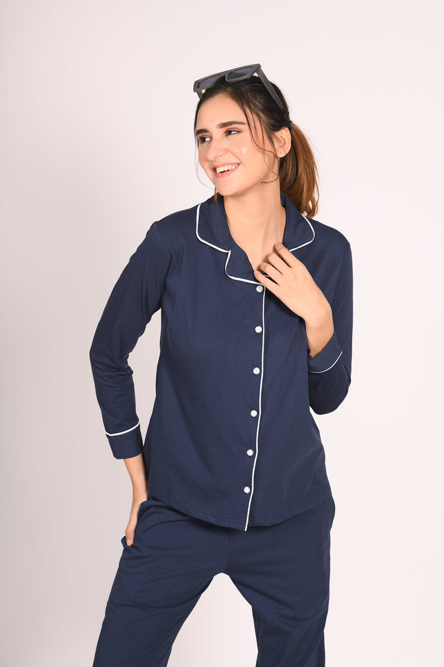 Navy Full Sleeve Nightsuit Set