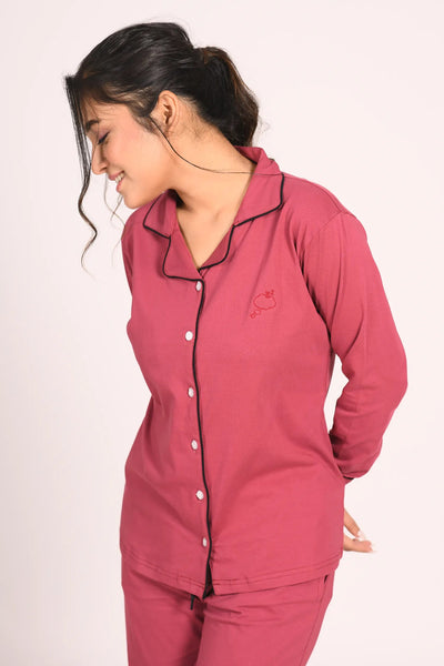 Deep Ruby Full Sleeve Nightsuit Set