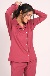 Deep Ruby Full Sleeve Nightsuit Set