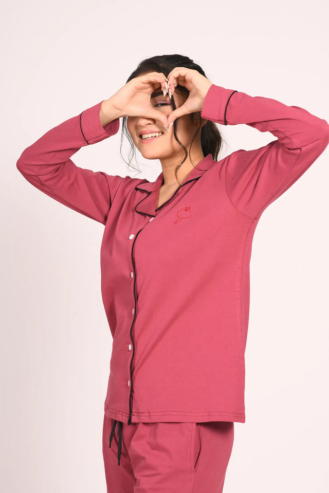 Deep Ruby Full Sleeve Nightsuit Set