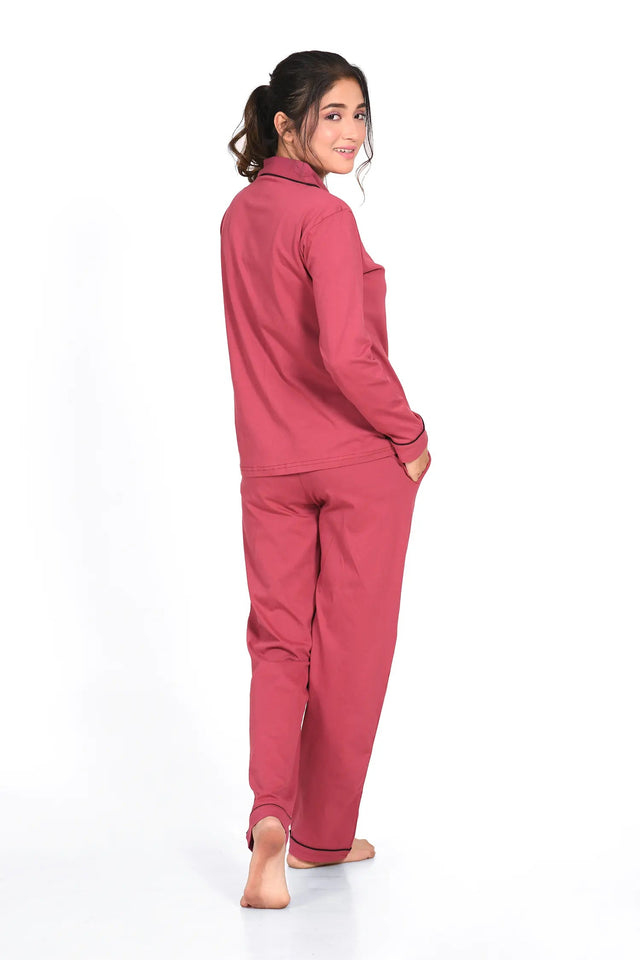 Deep Ruby Full Sleeve Nightsuit Set