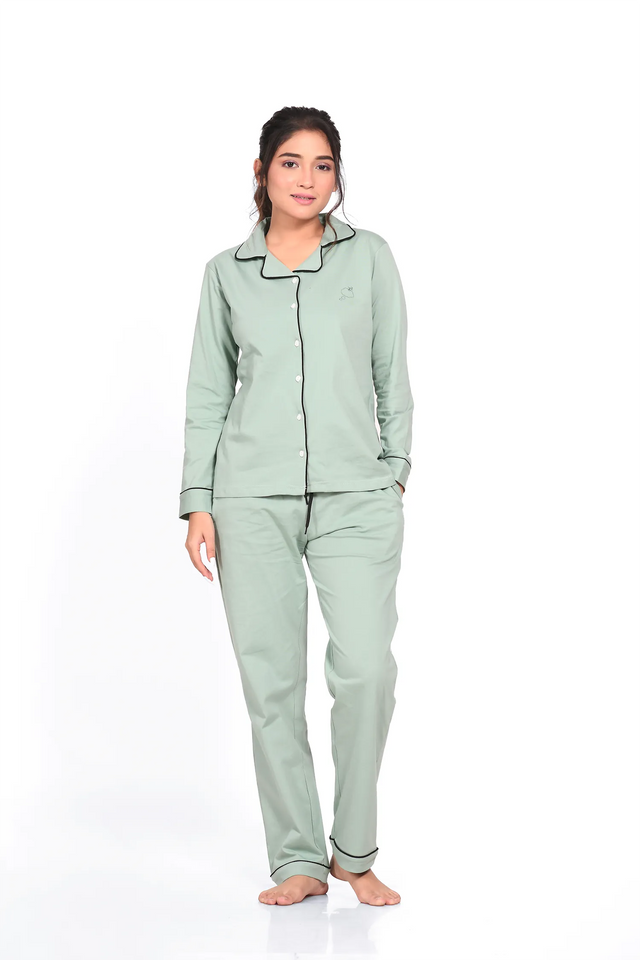Sage Green Full Sleeve Nightsuit Set