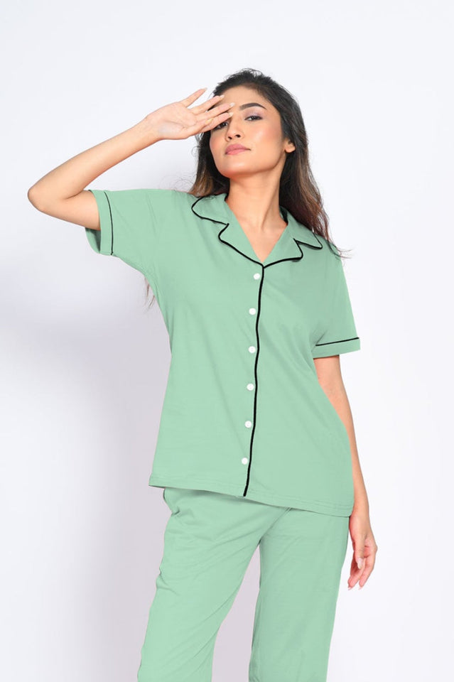 Sage Green Solid Pyjama Set
