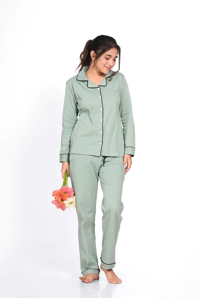Sage Green Full Sleeve Nightsuit Set