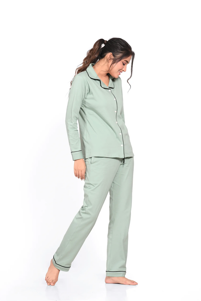 Sage Green Full Sleeve Nightsuit Set