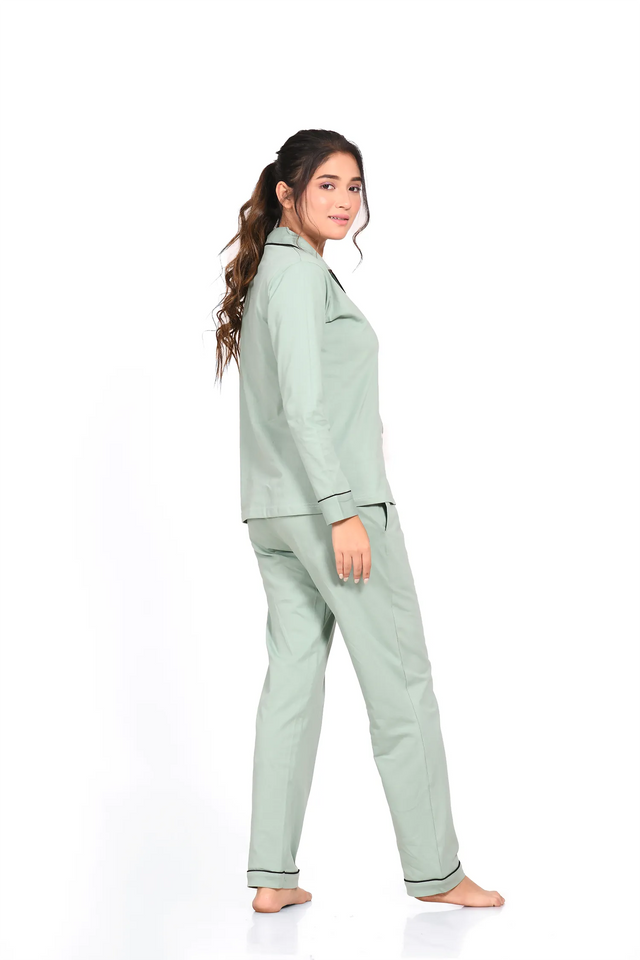 Sage Green Full Sleeve Nightsuit Set