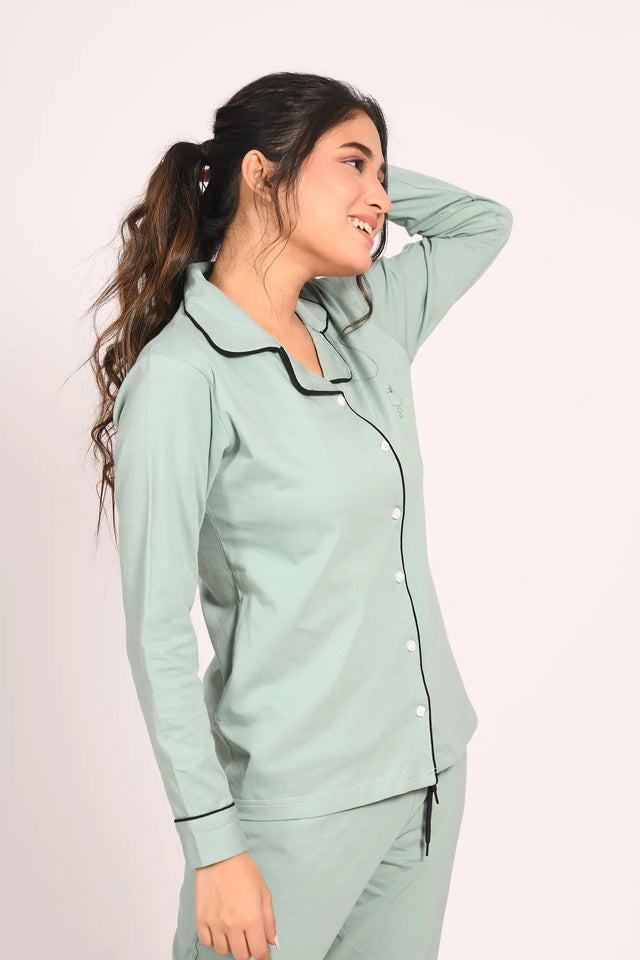 Sage Green Full Sleeve Nightsuit Set