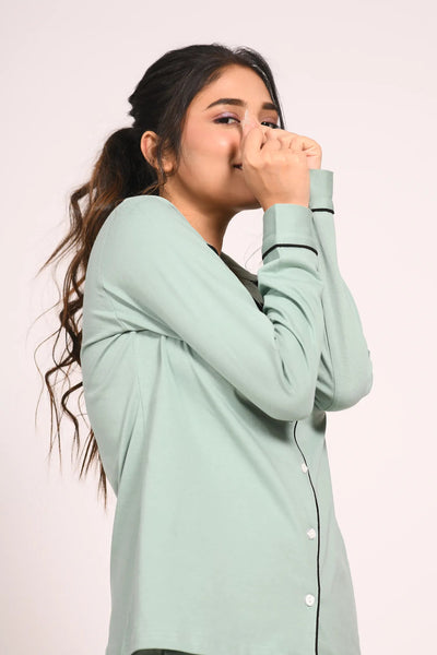 Sage Green Full Sleeve Nightsuit Set