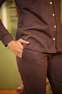 Taupe Brown Full Sleeve Nightsuit Set