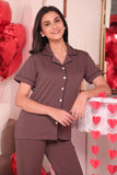 Taupe Brown Solid Pyjama Set