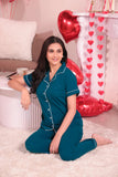 Teal Blue Solid Pyjama Set