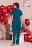 Teal Blue Solid Pyjama Set