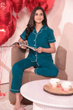 Teal Blue Solid Pyjama Set